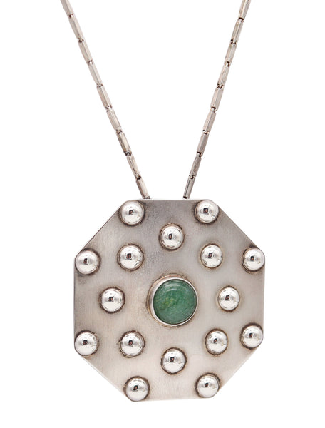 NATIVE AMERICA Navajo 1960-70 Geometric Pendant With Chain Sterling & Aventurine