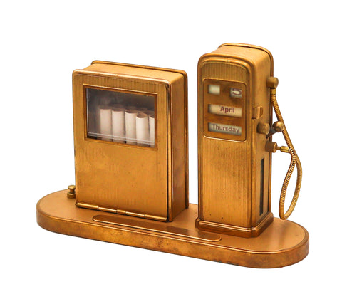 GERMANY 1930 Art Deco Gas Station Pump Cigarette Dispenser, Striker & Calendar