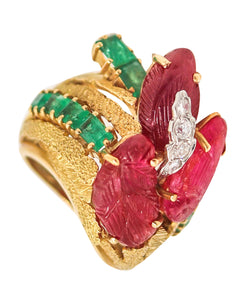 NARDI Venice 1960 Tutti-Frutti Cocktail Ring In 18Kt Gold Diamonds & Color Gemstones