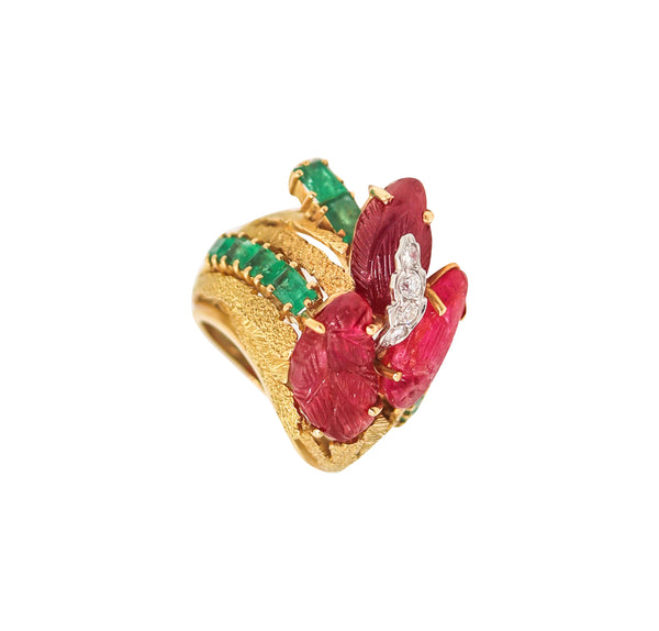 NARDI Venice 1960 Tutti-Frutti Cocktail Ring In 18Kt Gold Diamonds & Color Gemstones