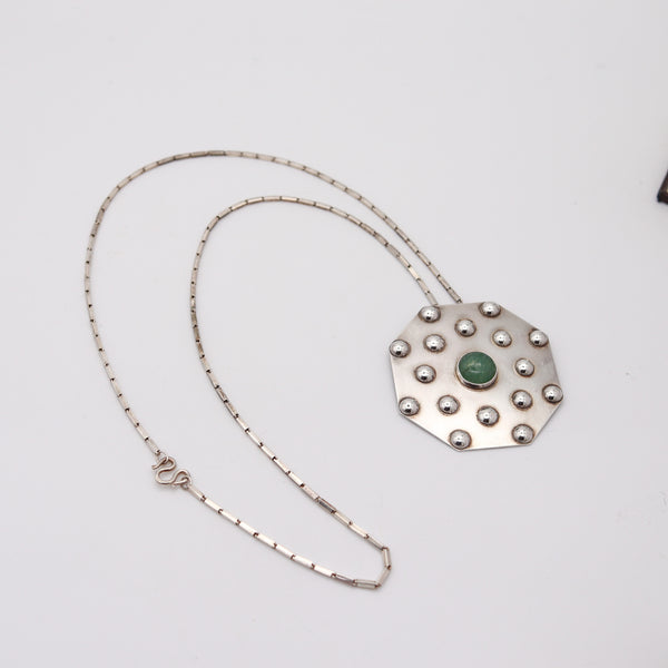 NATIVE AMERICA Navajo 1960-70 Geometric Pendant With Chain Sterling & Aventurine