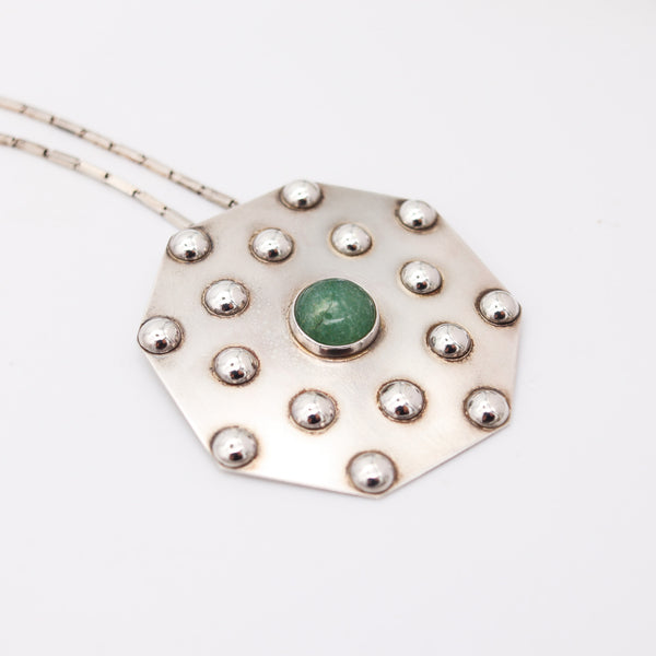 NATIVE AMERICA Navajo 1960-70 Geometric Pendant With Chain Sterling & Aventurine