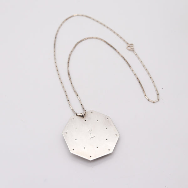 NATIVE AMERICA Navajo 1960-70 Geometric Pendant With Chain Sterling & Aventurine