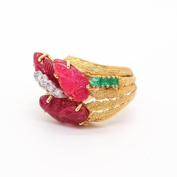 NARDI Venice 1960 Tutti-Frutti Cocktail Ring In 18Kt Gold Diamonds & Color Gemstones