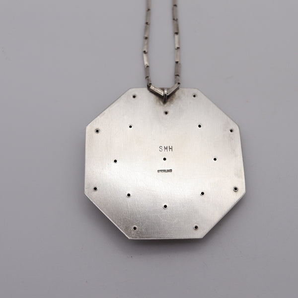 NATIVE AMERICA Navajo 1960-70 Geometric Pendant With Chain Sterling & Aventurine