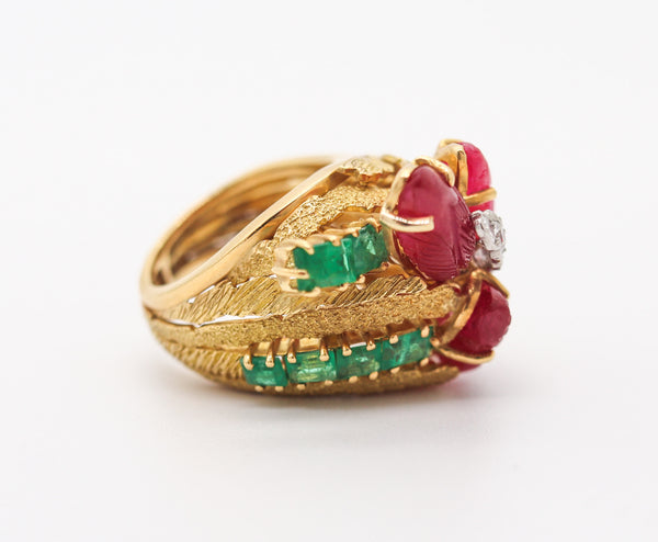 NARDI Venice 1960 Tutti-Frutti Cocktail Ring In 18Kt Gold Diamonds & Color Gemstones