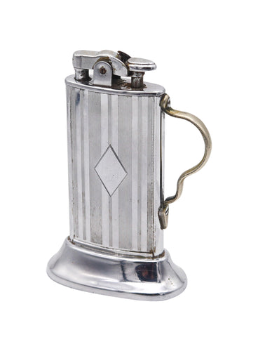 RONSON USA 1927 Art Deco Tabourette Desk Lighter In Chromed Steel