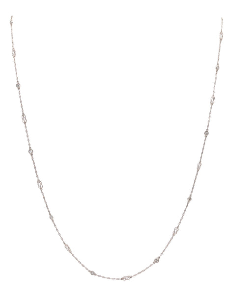 ART DECO 1925 Stations Necklace Chain In .900 Platinum With European Cut Diamonds
