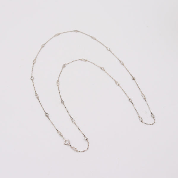 ART DECO 1925 Stations Necklace Chain In .900 Platinum With European Cut Diamonds