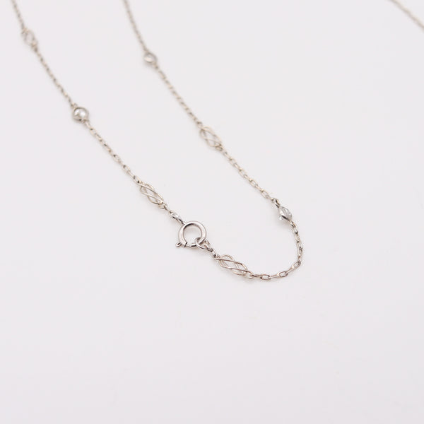ART DECO 1925 Stations Necklace Chain In .900 Platinum With European Cut Diamonds