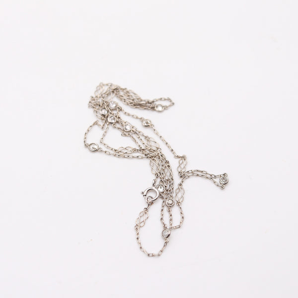 ART DECO 1925 Stations Necklace Chain In .900 Platinum With European Cut Diamonds