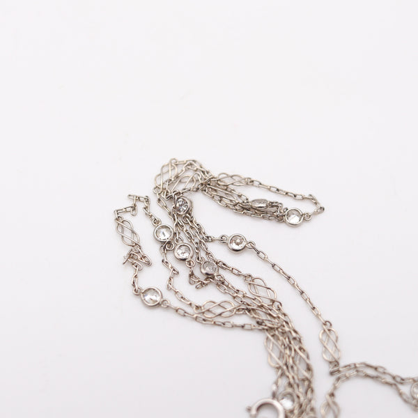 ART DECO 1925 Stations Necklace Chain In .900 Platinum With European Cut Diamonds