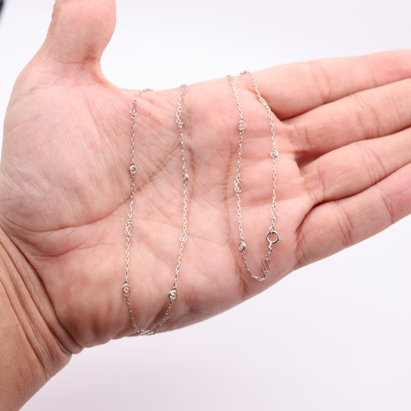 ART DECO 1925 Stations Necklace Chain In .900 Platinum With European Cut Diamonds