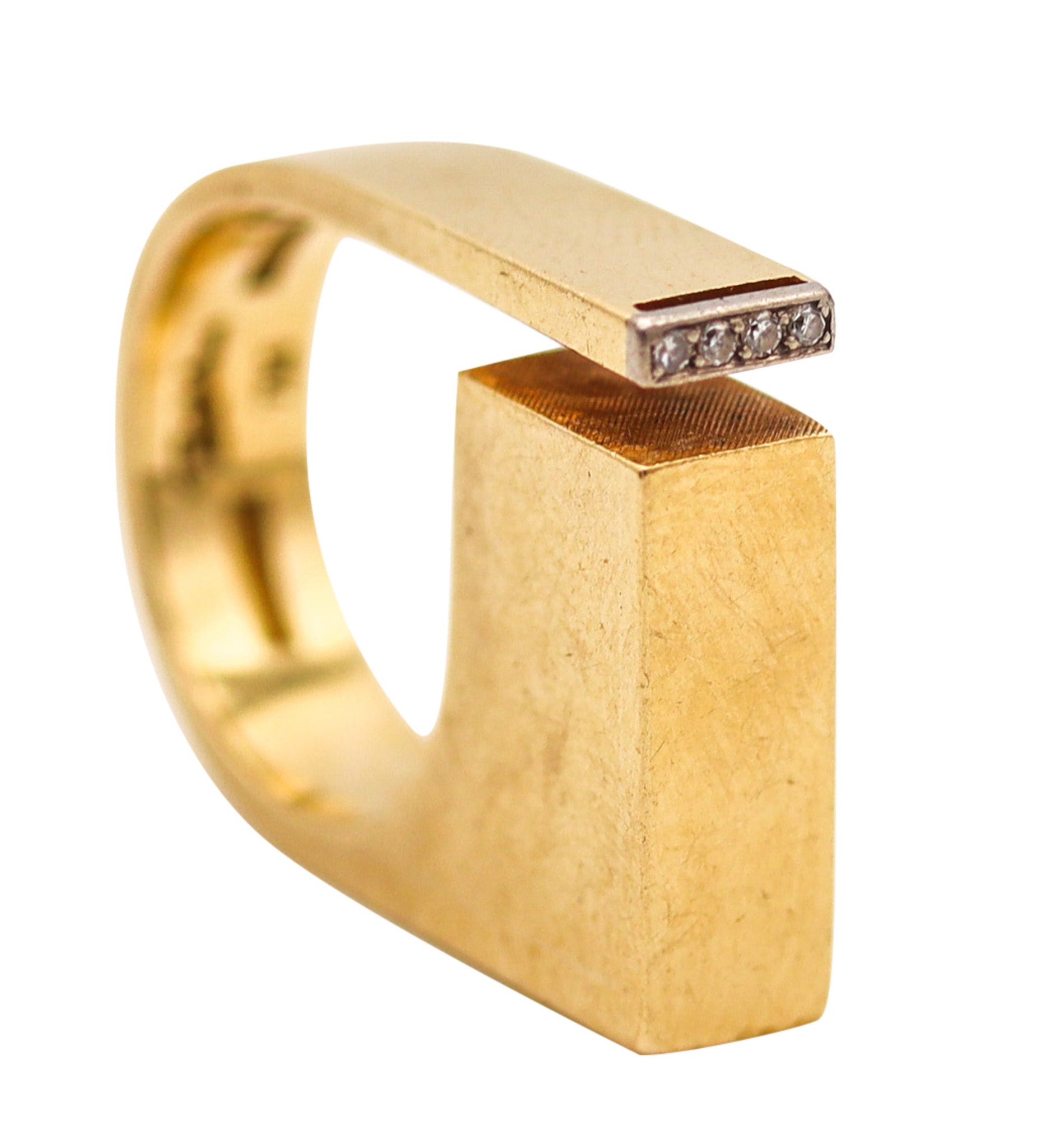 -Rey Urban 1970 Denmark Geometric Sculptural Ring in Solid 18K Yellow Gold