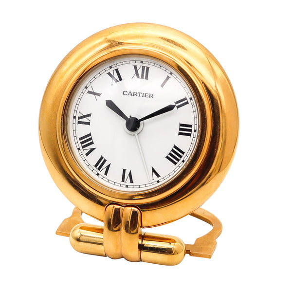 CARTIER Paris 1980 Foldable Desk Clock In 18Kt Yellow Gold Gilt Plating