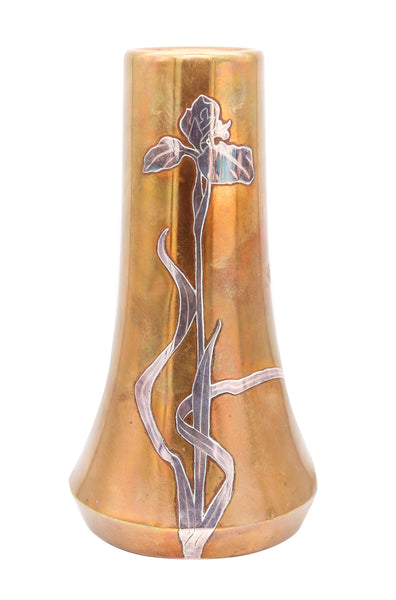OTTO HEINTZ Art & Craft 1890 Fluted Vase Polished Brass & Sterling Silver Orchid