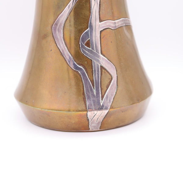 OTTO HEINTZ Art & Craft 1890 Fluted Vase Polished Brass & Sterling Silver Orchid