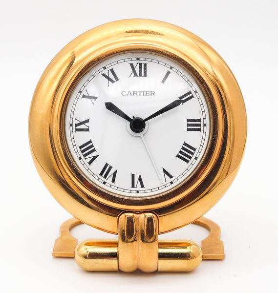 CARTIER Paris 1980 Foldable Desk Clock In 18Kt Yellow Gold Gilt Plating