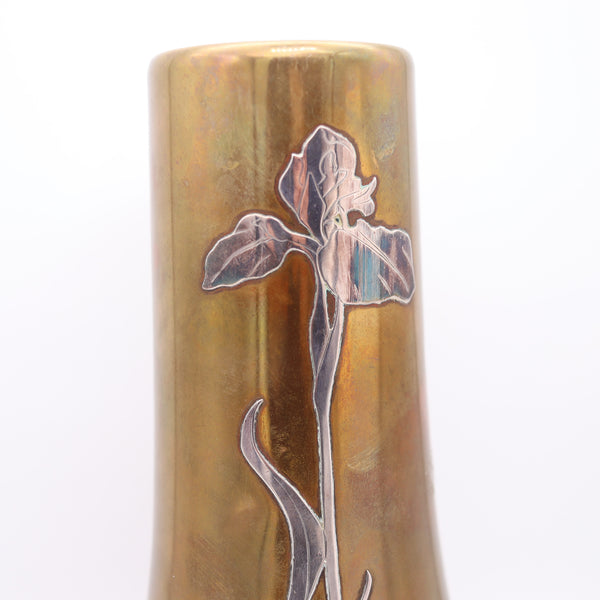 OTTO HEINTZ Art & Craft 1890 Fluted Vase Polished Brass & Sterling Silver Orchid