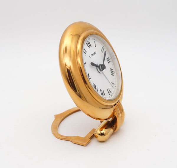 CARTIER Paris 1980 Foldable Desk Clock In 18Kt Yellow Gold Gilt Plating