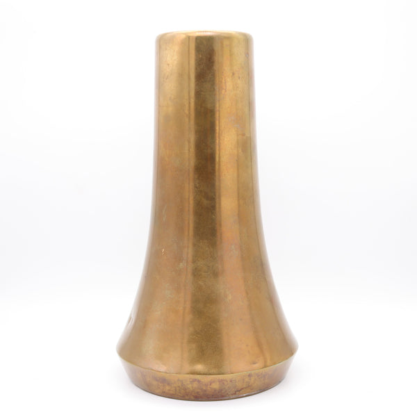 OTTO HEINTZ Art & Craft 1890 Fluted Vase Polished Brass & Sterling Silver Orchid