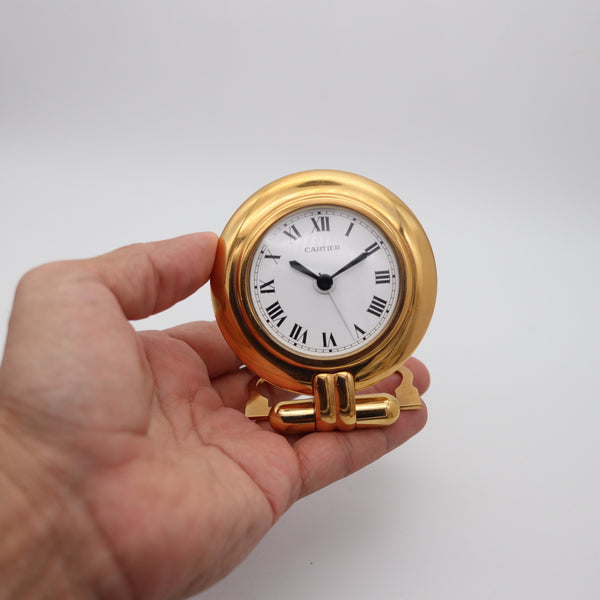CARTIER Paris 1980 Foldable Desk Clock In 18Kt Yellow Gold Gilt Plating