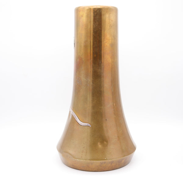 OTTO HEINTZ Art & Craft 1890 Fluted Vase Polished Brass & Sterling Silver Orchid
