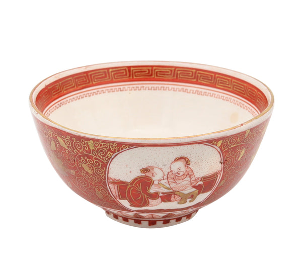 JAPAN Meiji 19th Century Kutani Ware Bowls With Red Decoration & Gold Accents