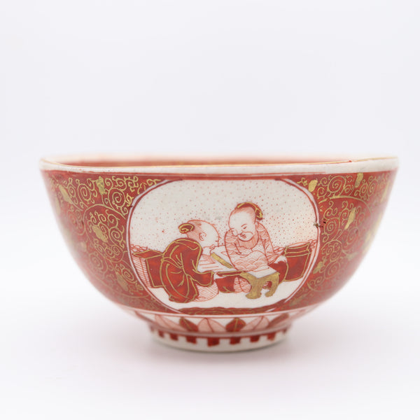 JAPAN Meiji 19th Century Kutani Ware Bowls With Red Decoration & Gold Accents