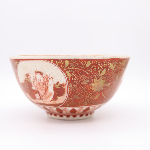 JAPAN Meiji 19th Century Kutani Ware Bowls With Red Decoration & Gold Accents
