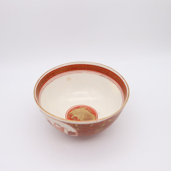 JAPAN Meiji 19th Century Kutani Ware Bowls With Red Decoration & Gold Accents