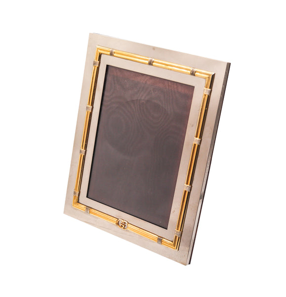 GUCCI Milano 1970 Table-Desk Picture Frame In Polished Chrome and Gilt Bronze