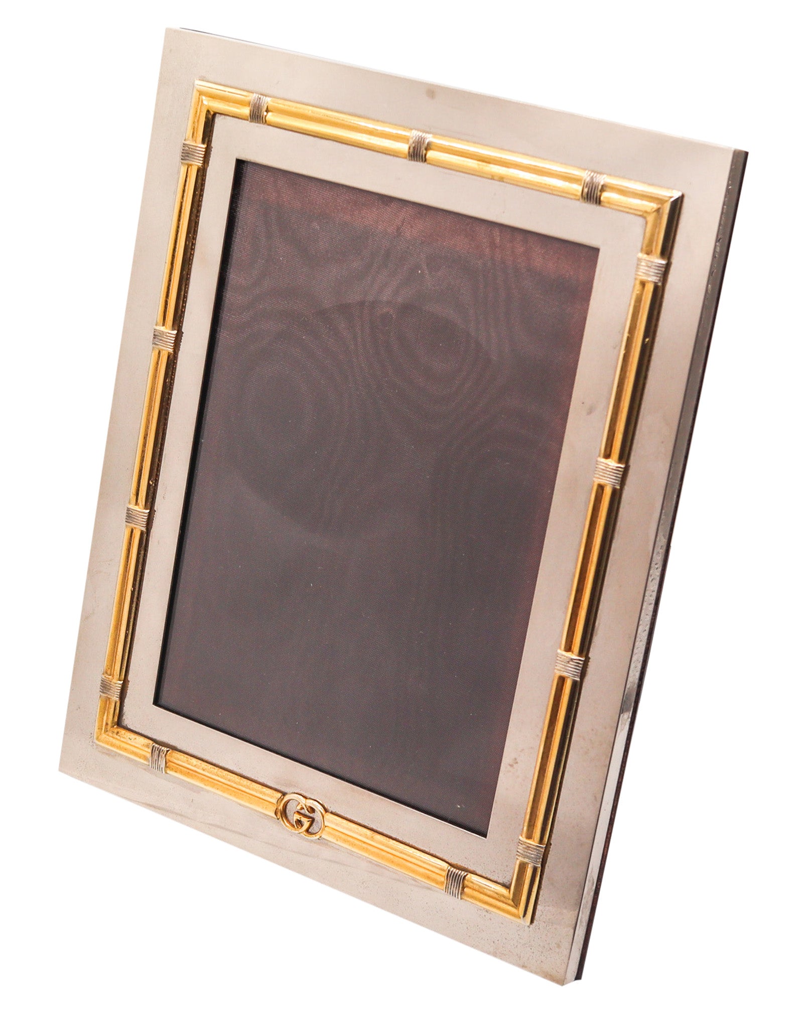 GUCCI Milano 1970 Table-Desk Picture Frame In Polished Chrome and Gilt Bronze