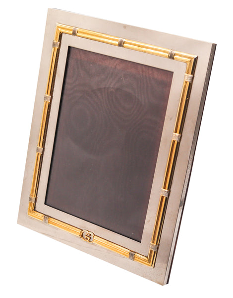 GUCCI Milano 1970 Table-Desk Picture Frame In Polished Chrome and Gilt Bronze