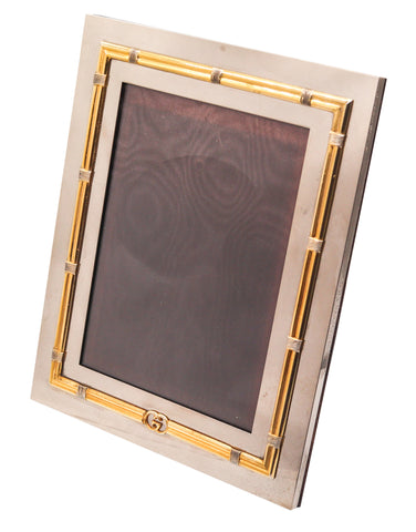 GUCCI Milano 1970 Table-Desk Picture Frame In Polished Chrome and Gilt Bronze