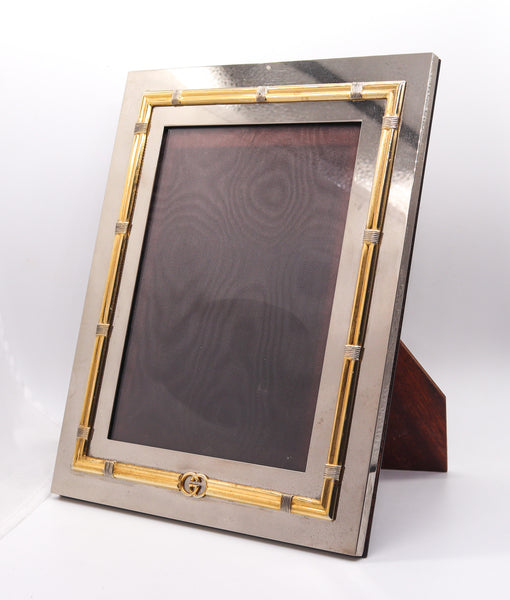 GUCCI Milano 1970 Table-Desk Picture Frame In Polished Chrome and Gilt Bronze