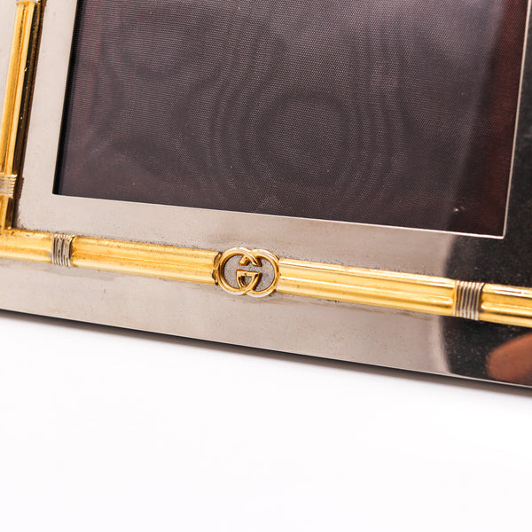 GUCCI Milano 1970 Table-Desk Picture Frame In Polished Chrome and Gilt Bronze