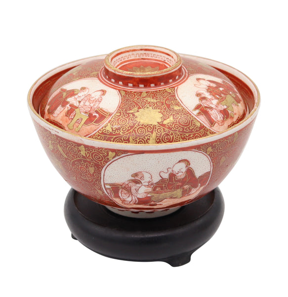 JAPAN Meiji 19th Century Kutani Ware Bowls With Red Decoration & Gold Accents