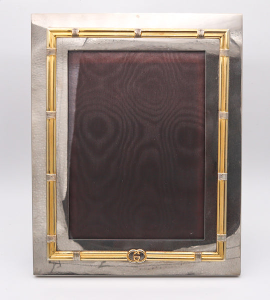 GUCCI Milano 1970 Table-Desk Picture Frame In Polished Chrome and Gilt Bronze