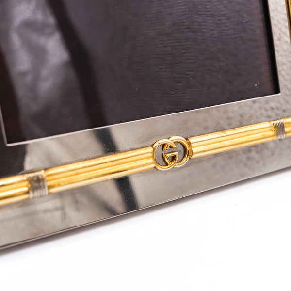 GUCCI Milano 1970 Table-Desk Picture Frame In Polished Chrome and Gilt Bronze