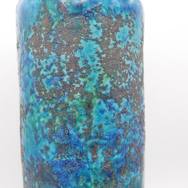 BITOSSI 1964 Italian Cinese Tall Vase In Glazed Blue Terracotta With Gold