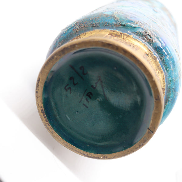 BITOSSI 1964 Italian Cinese Tall Vase In Glazed Blue Terracotta With Gold