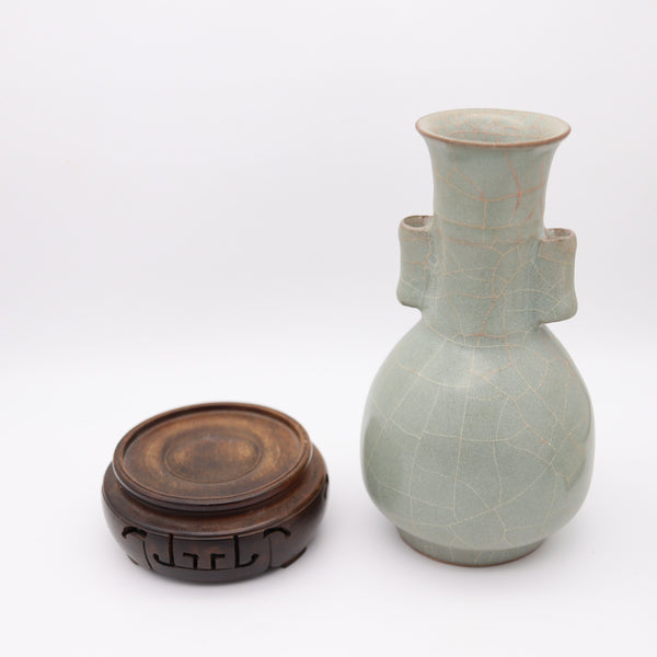 CHINA Song Dynasty 960-1279 AD Celadon Glazed Vase With Cylinder Handles