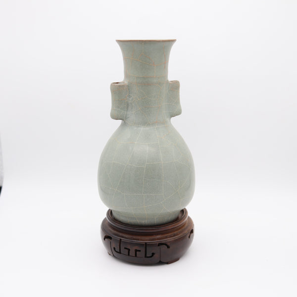 CHINA Song Dynasty 960-1279 AD Celadon Glazed Vase With Cylinder Handles