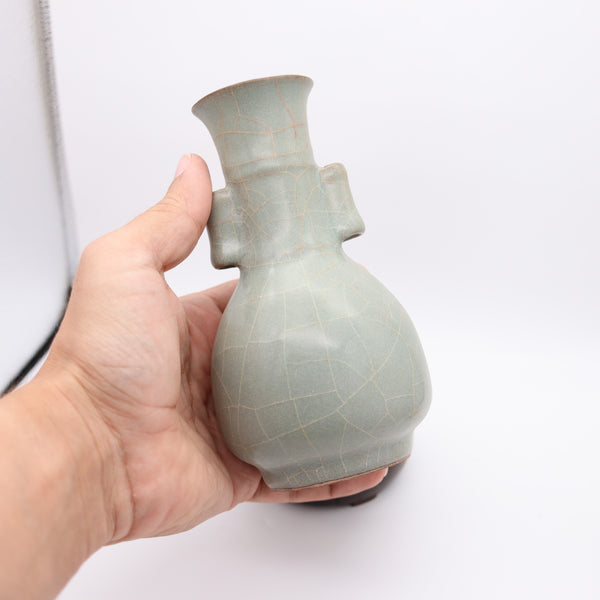 CHINA Song Dynasty 960-1279 AD Celadon Glazed Vase With Cylinder Handles