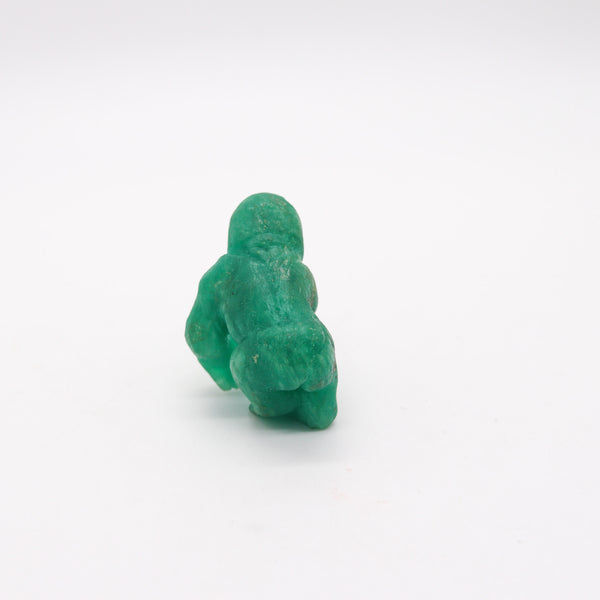 CERTIFIED 214.71 Cts Colombian Emerald Carved Gorilla Figure Sculpture