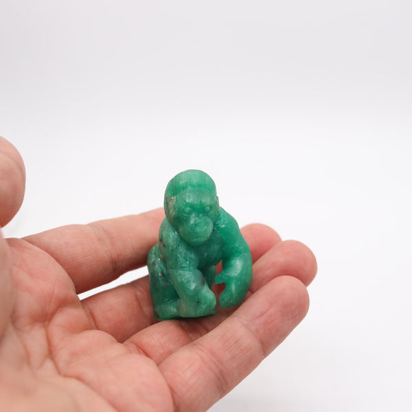 CERTIFIED 214.71 Cts Colombian Emerald Carved Gorilla Figure Sculpture