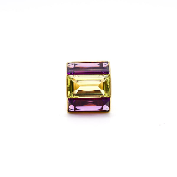 -Denmark 1970 Modernist Cocktail Ring 18Kt Gold With 21.04 Ctw Beryl And Amethyst
