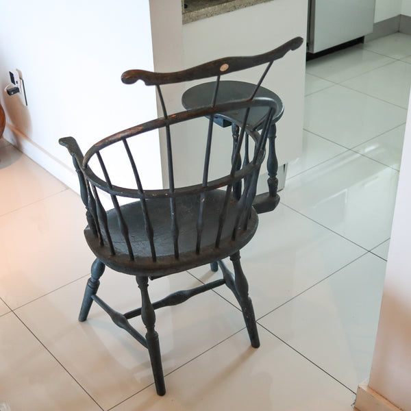 WINDSOR CHAIR 1800's Sack-Back American Early 19th Century In Wood With Trays