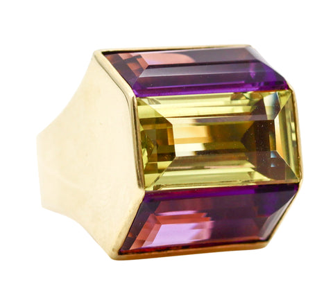-Denmark 1970 Modernist Cocktail Ring 18Kt Gold With 21.04 Ctw Beryl And Amethyst